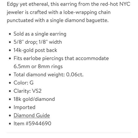 Maria Tash Diamond Baguette Chain Wrap Stud Earrings - Picture 5 of 5
